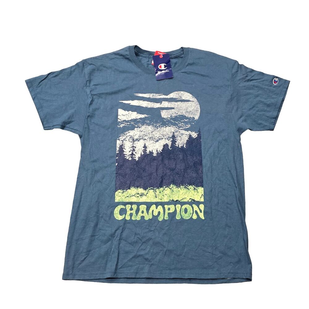 Champion Nifty Turquoise Outdoor Graphic Short Sleeve T Shirt Men's Size Large - Picture 2 of 9